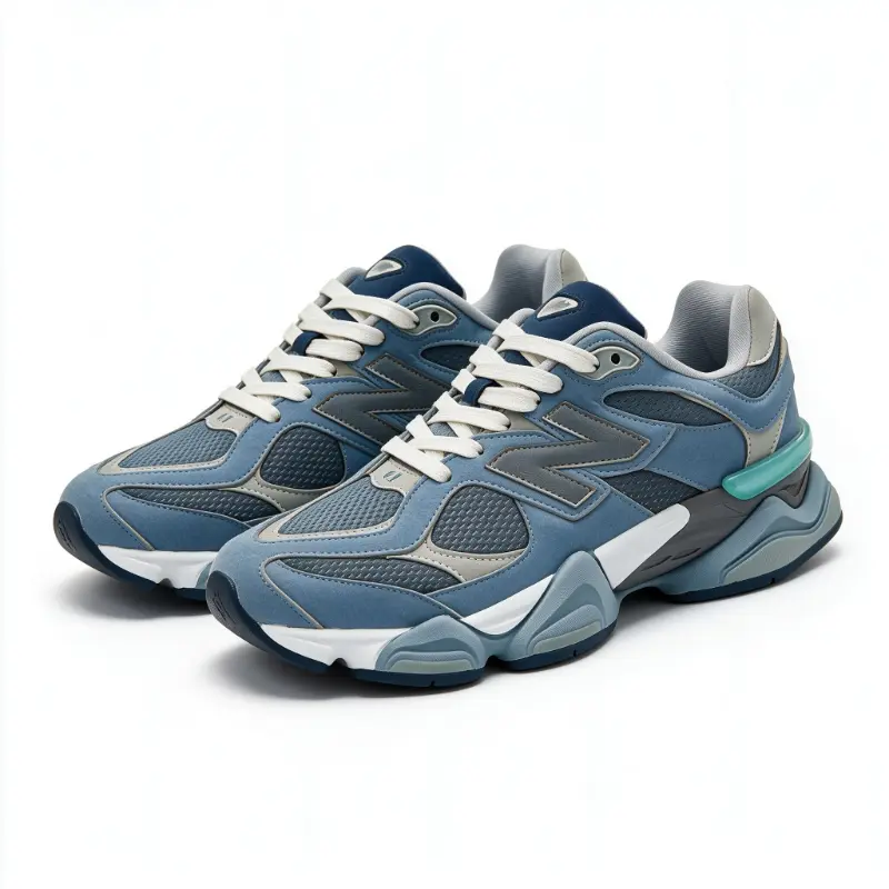 Vintage Muted Sky Blue Layered Sole Chunky Running Trainers Textured Suede & Hollow Mesh Retro Sneakers Multi-Density Shock Cushion Midsole Anti Slip Rubber Outsole All Day Comfort Walking Footwear For Men Women Campus Shopping Light Workou