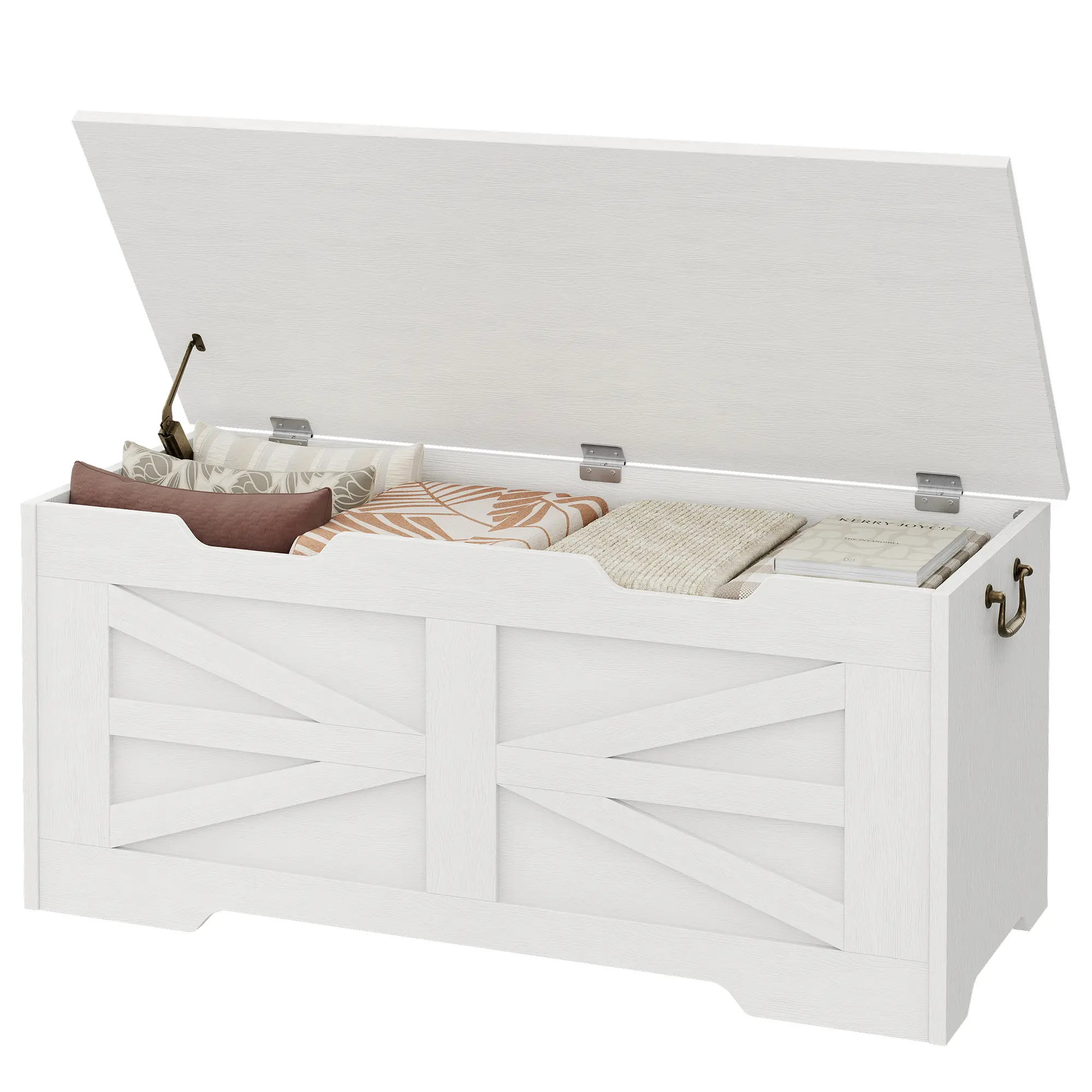 【GAOMON】Wooden Storage Bench with Rattan, Toy Box Organizer for Kids Room Entryway, Safety Hinge Lid, 350lbs Weight Capacity, Rustic Brown/White, Easy Assembly