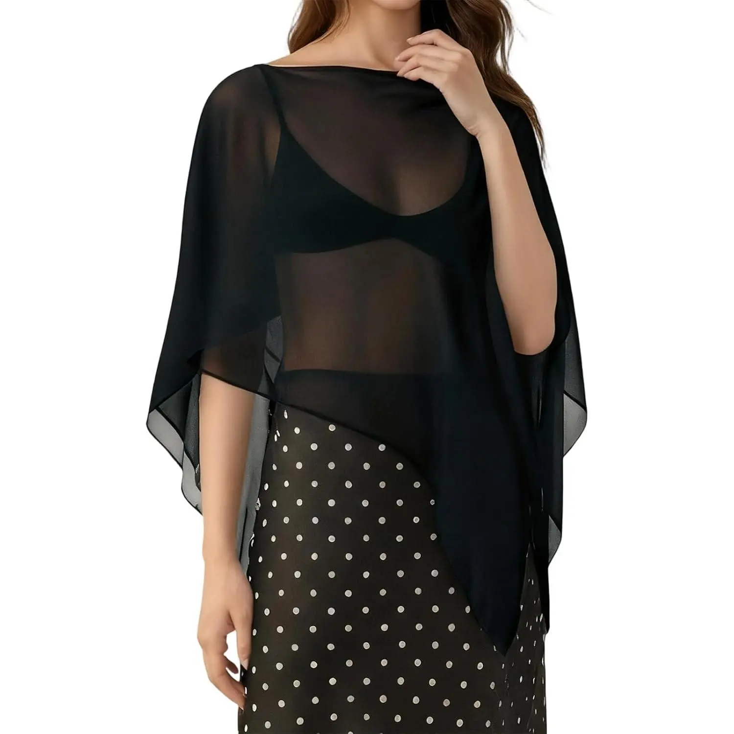 Women Sheer Poncho Shawl   Lightweight Sweater Batwing Cape Tops Summer Mesh Wrap Cover Up