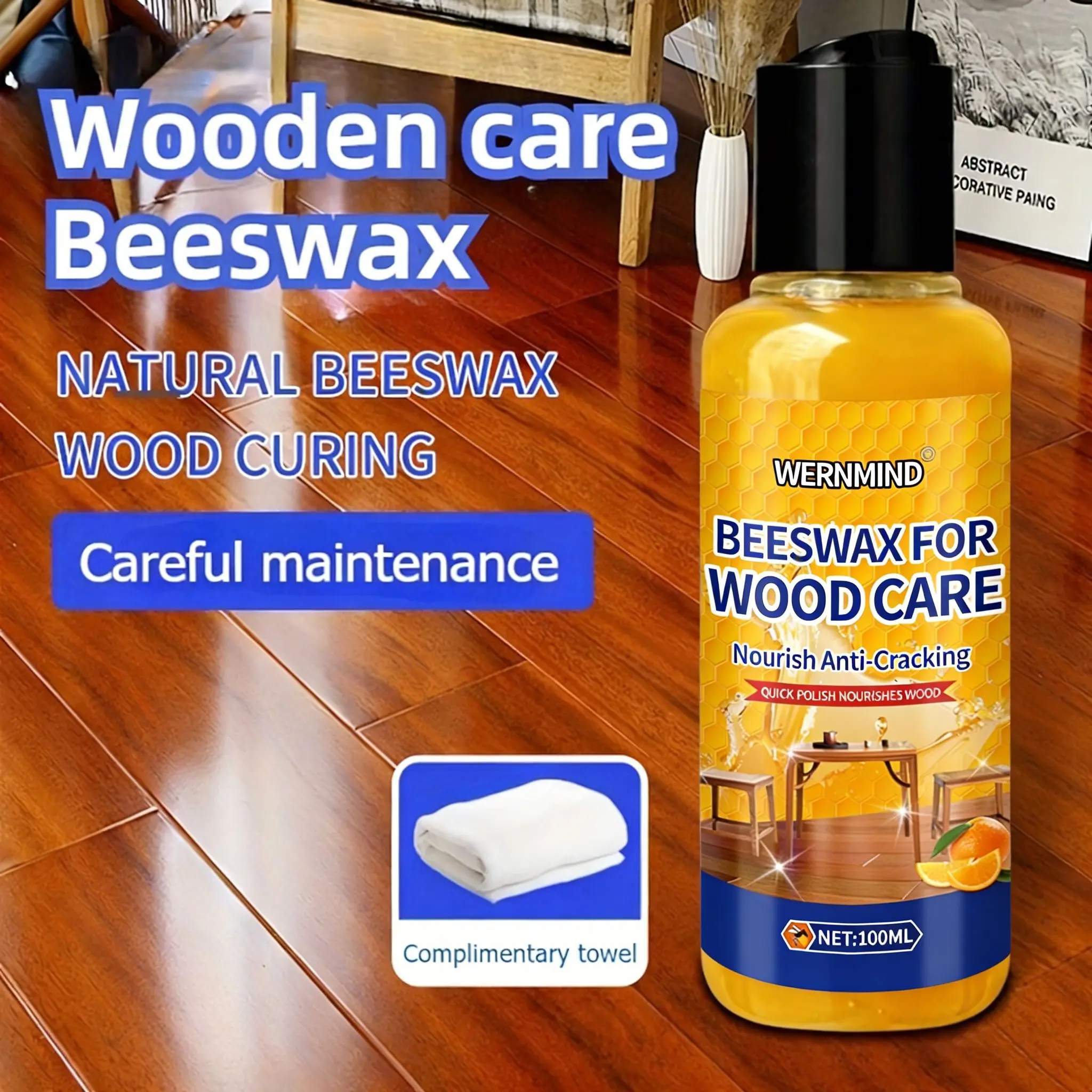 Wooden Floor Cleaner Liquid, Home Cleaner, Protects and Cleans, Wax Maintenance, Removes Dirt and Dust, Brightens and Polishes, Household Floor Cleaner