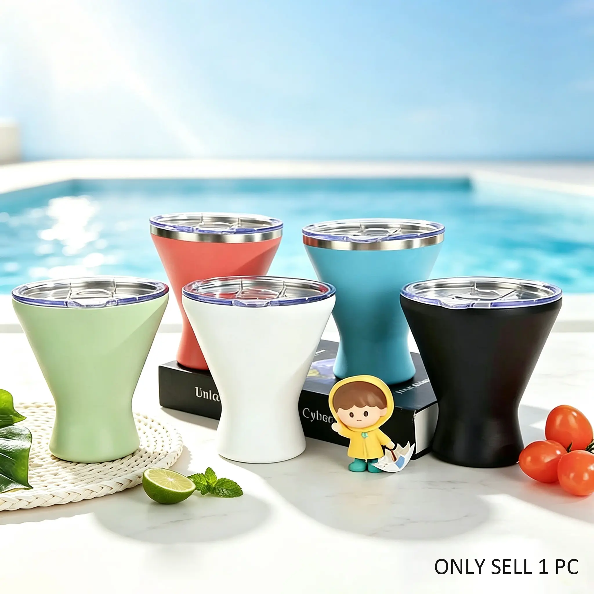 Vacuum Insulated Stainless Steel Margarita Glass with Lid, Insulated Vacuum Drinkware, 360° Spill-proof Martini Cup, Rim can be Salted, Keeps Drinks Cold for 6 Hours, Great for Beach, Bar Hangouts, Perfect for Daiquiris, a Gift for Parties and Holidays