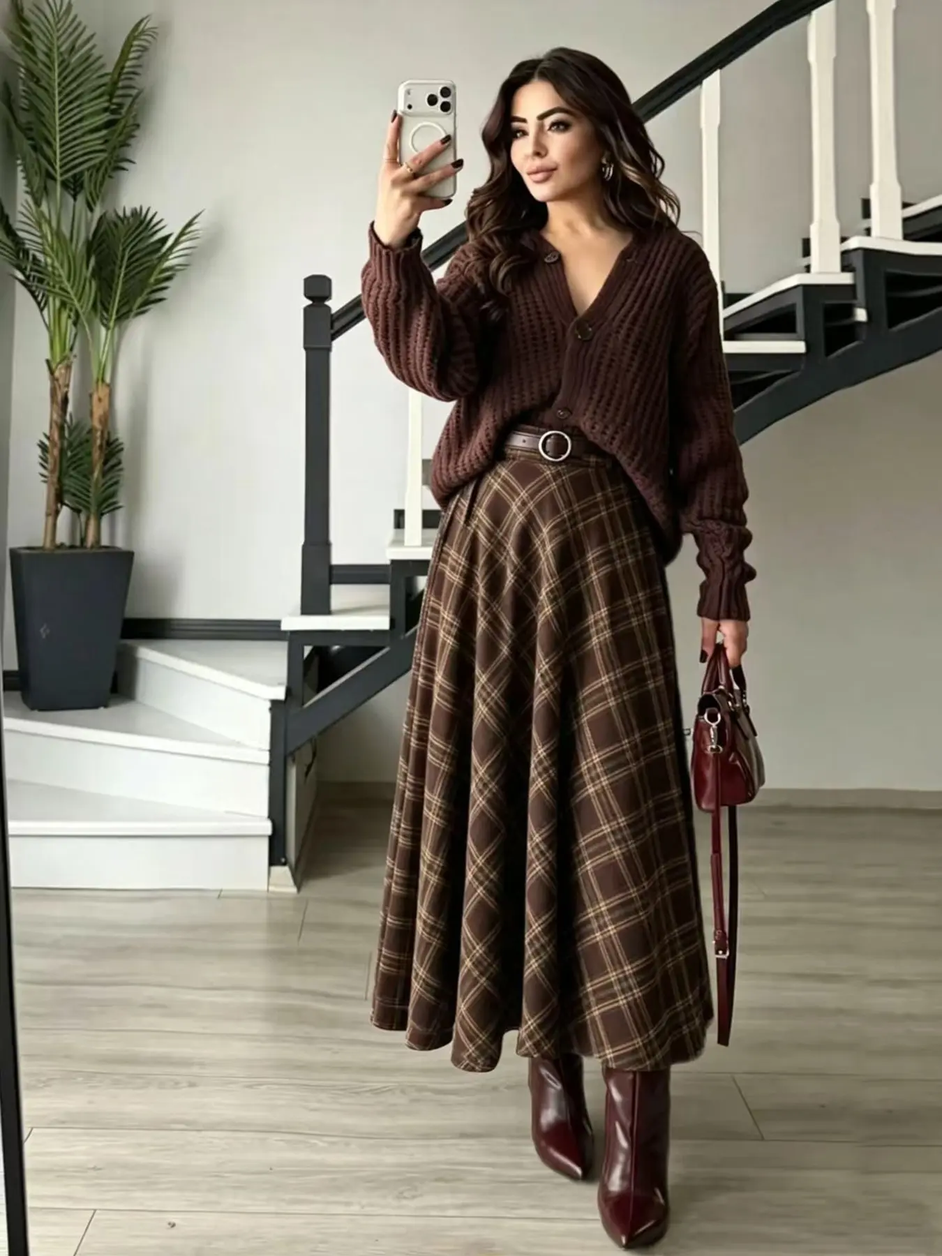 Women's Plaid Midi Skirt, High Waist A-Line Long Half Skirt, No Belt Included, Elegant and Stylish Design, Perfect for Daily Wear