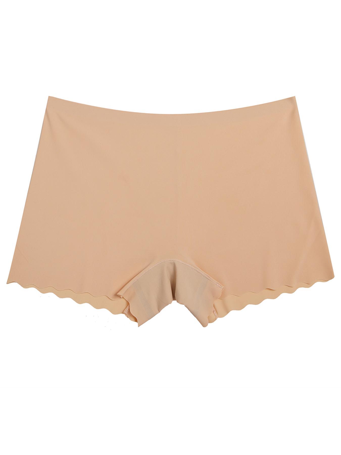 Women's 3pcs Solid Scallop Trim Boxer Briefs, Soft Comfy Breathable Seamless Knicker for Daily Wear, Ladies Underwear for All Seasons