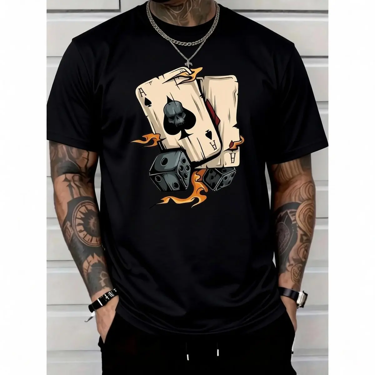 [100% Cotton] Men'S Casual Black T-Shirt, Complex Skull And Mechanical Design-Pure Cotton, Round Neck, Short Sleeve, Summer Fashion Pattern T-Shirt T-Shirt For Men And Women
