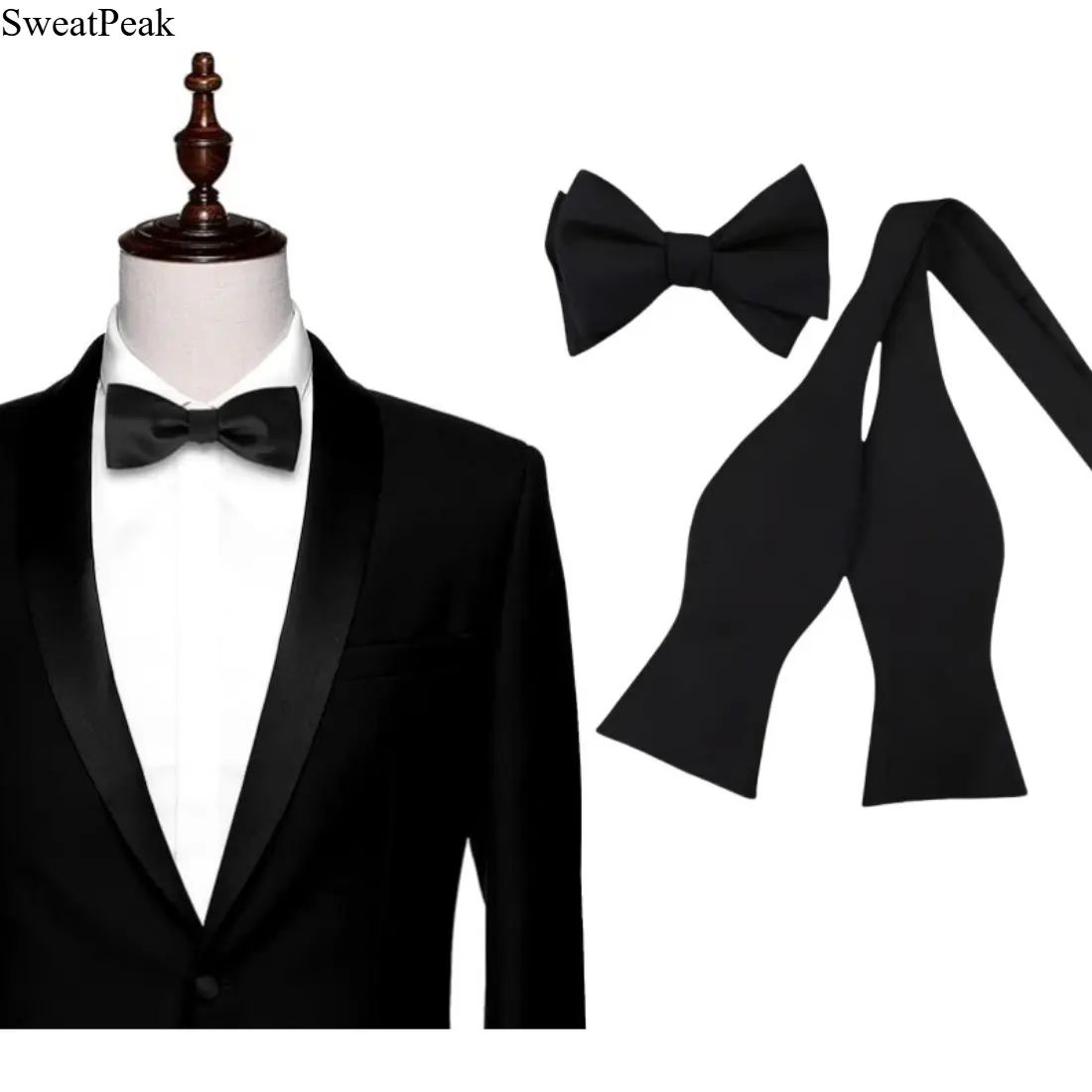 Men's Bow Tie, Solid Color Silk-Like Polyester Formal Neckwear with Classic Gourd Shape Design, Adjustable Tuxedo Bow Tie for Business, Wedding, Party, Prom, Office Wear & Special Occasion Gifts