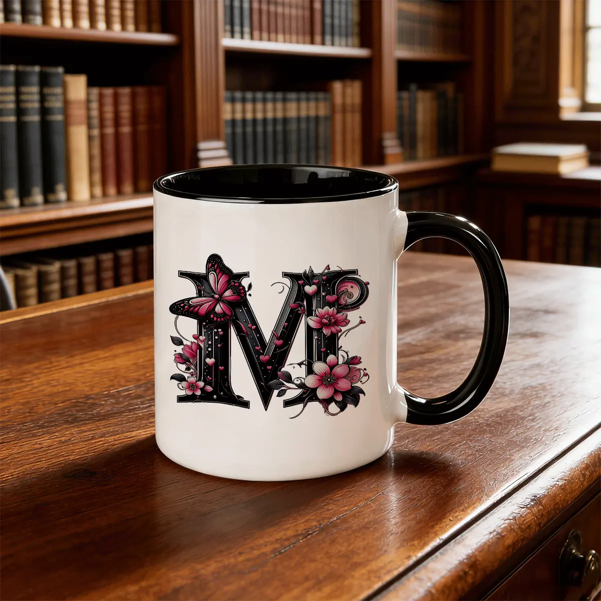 Butterfly Initials Heat Sensitive Magic Mug, Funny Mom Mug, Color Changing Heart Design, Coffee Drink Cup, Ceramic Cup, Personalized Gift for Valentine's Day Mothers Day