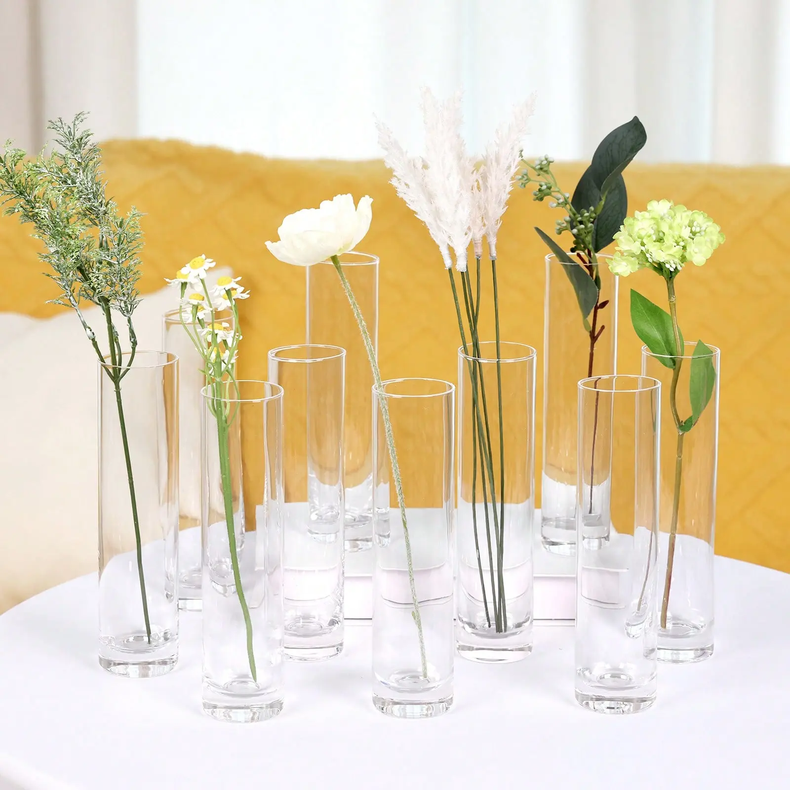 15/30/45 Pack Glass Cylinder Bud Vases, 7.5 Inch Tall Clear Hurricane Candle Holders, Floating Glass Centerpiece Vases For Weddings, Parties, Home Decor, For Dining Room, Living Room, Bedroom, Office Desk , Event Centerpieces Supplies