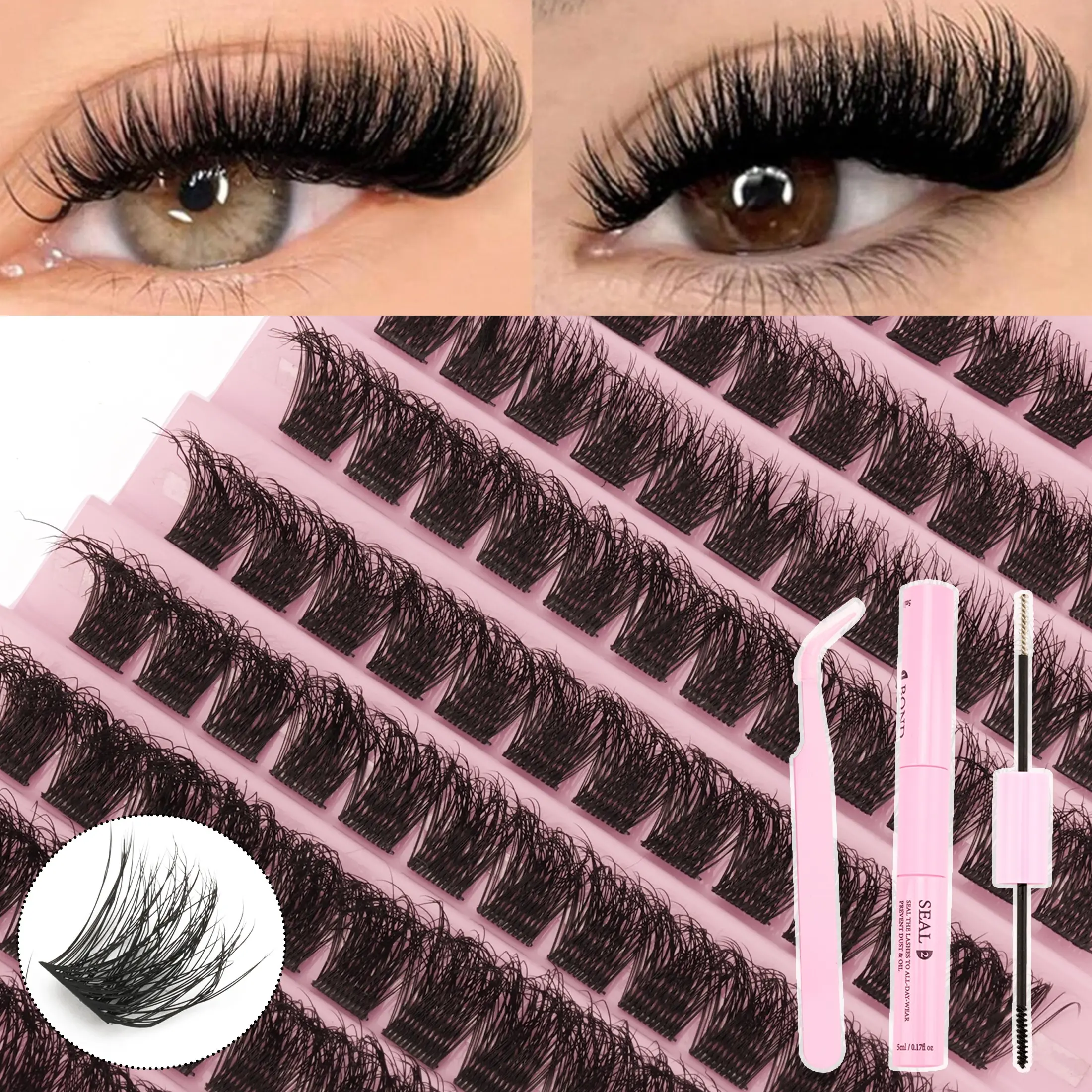 120pcs Dense False Eyelashes Set, Makeup, Includes Glue and Tweezers, Voluminous Lash Clusters, Individual Lashes, D Curl, 8-18mm, Synthetic Fiber, Volume Cluster Lashes