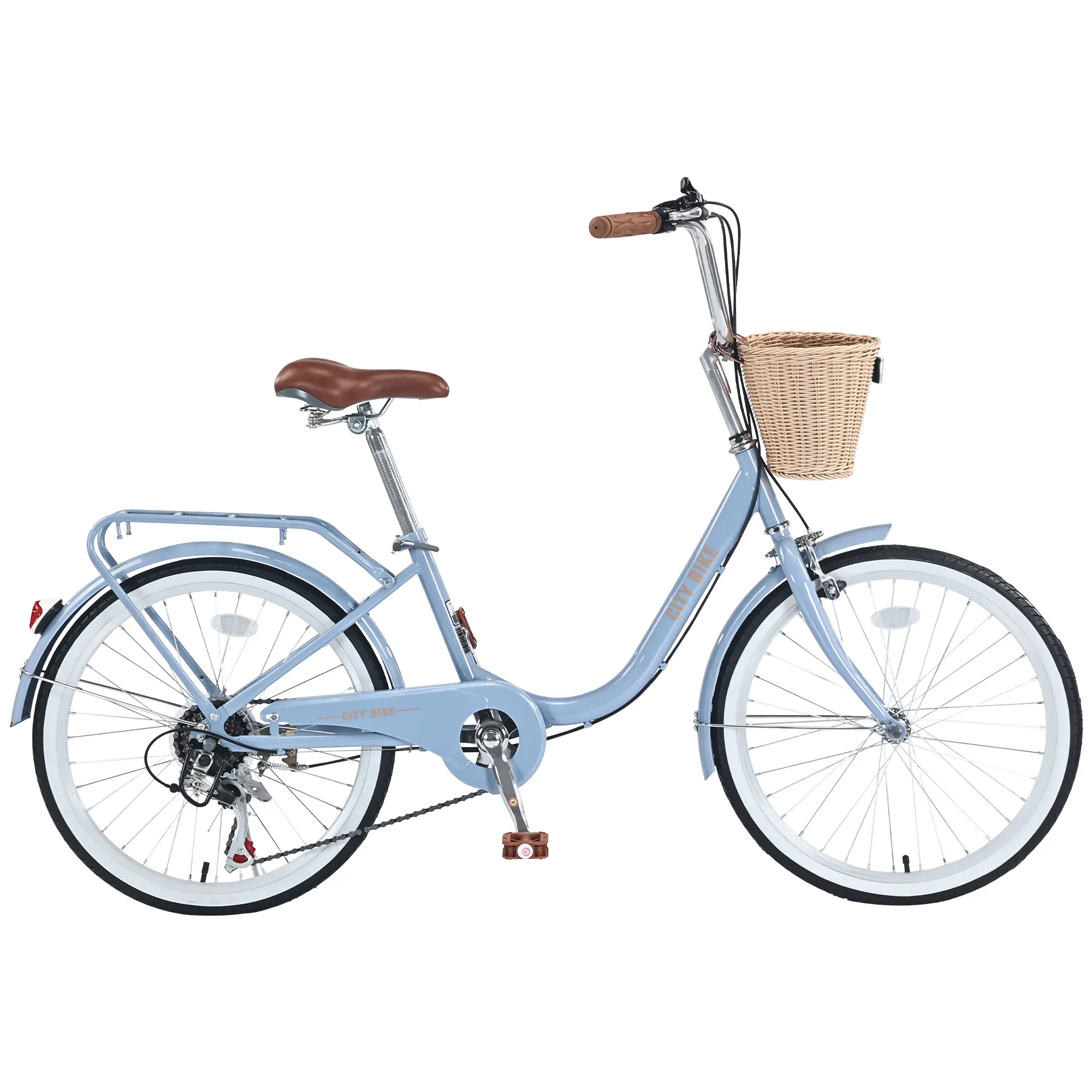 22 Inch City Commuter Bike – 7-Speed Steel Frame Road Cruiser with Dual Brakes & Basket for Men Women Outdoor Riding