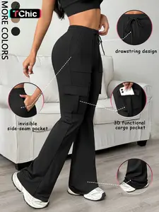 Women's Casual Bell Bottom Work Pants, Long Trousers for Commuting, Fitted Plain Design, All Seasons Essential, Comfortable and Stylish