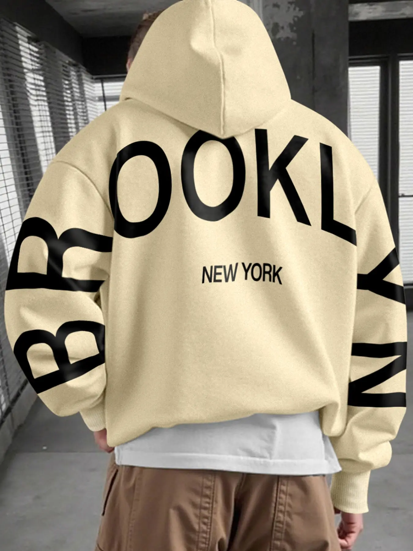 Men's Loose Brooklyn New York Print Hoodie, Vintage Street Style Long Sleeve Pullover, Casual Comfortable Top, Fall & Winter Wear