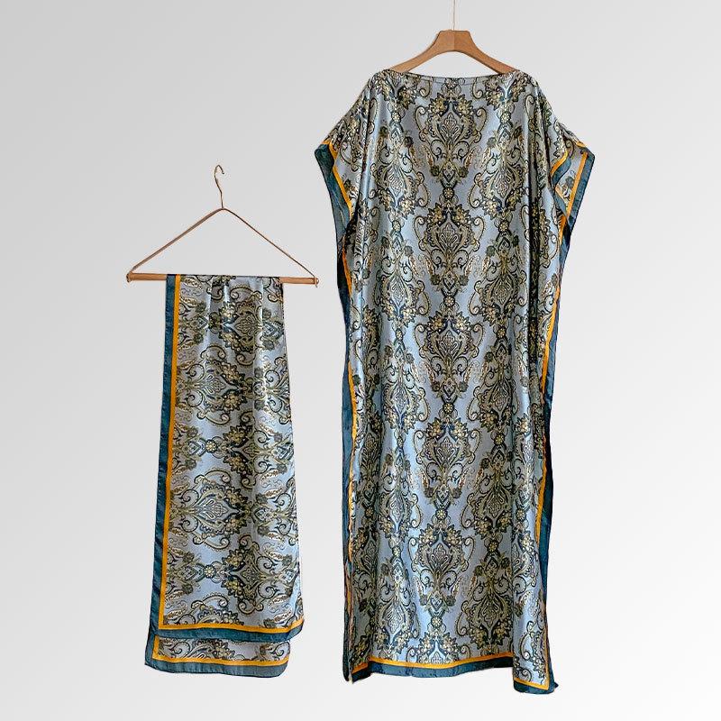 Women's Peacock Print Cape Shawl & Scarf Set, Elegant Beach Cover-Up For Holiday Vacation, Swimsuit Cover Up