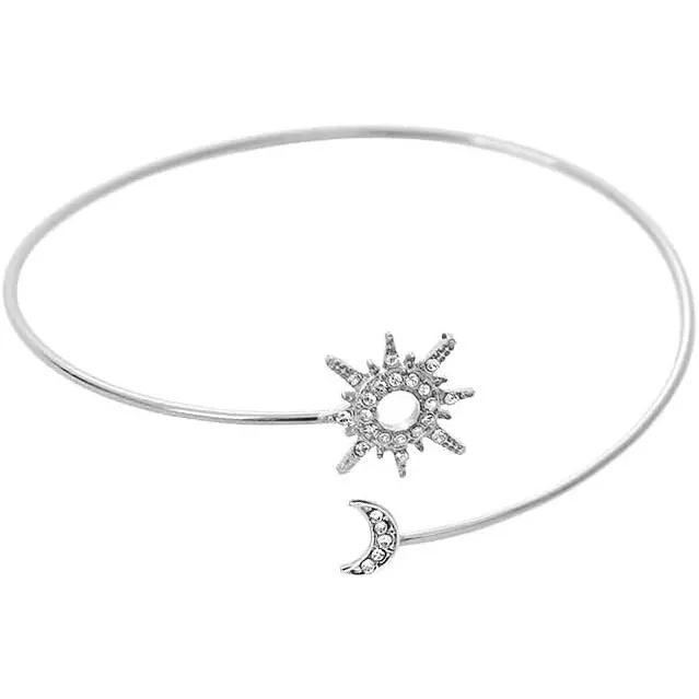 Boho Upper Arm Bracelet Cuff Bangle   Sun Moon Crescent Cuff Bracelets Mental Open Upper Arm Bangle Bracelet Adjustable Armband  for Women