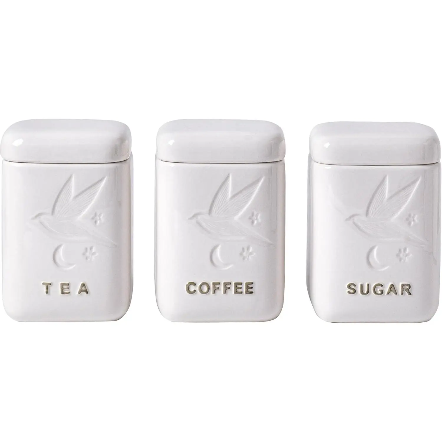 White Skyfleur Ceramic Canisters Sets For The Kitchen Canisters For Countertop Set of 3 Airtight Coffee Canisters For Ground Coffee Sugar Container  Storage Jars With