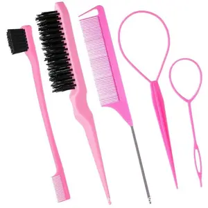 5-Piece Hair Comb Set, Includes 3 Tail Combs, 1 Smooth Comb, 1 Edge Control Comb, 1 Metal Needle Comb, for Women and Girls, Gifts