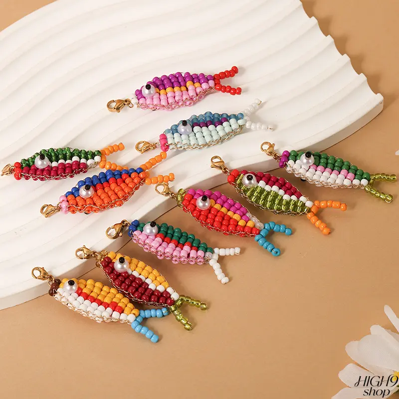 Handmade Dopamine Colorful Beaded Fish Keychain, Fashion Cute Pendant For Car Keys & Daily Accessories