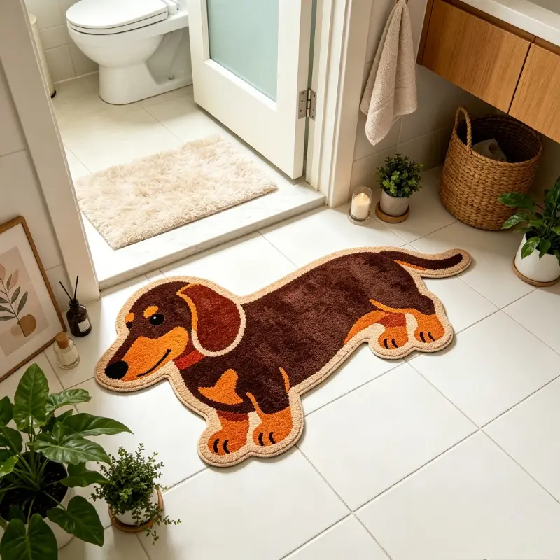 Dachshund bathroom special-shaped floor mat living room decorative carpet bedroom carpet dog pattern bathtub area non-slip washable carpet study carpet, Nonslip bathroom rugs