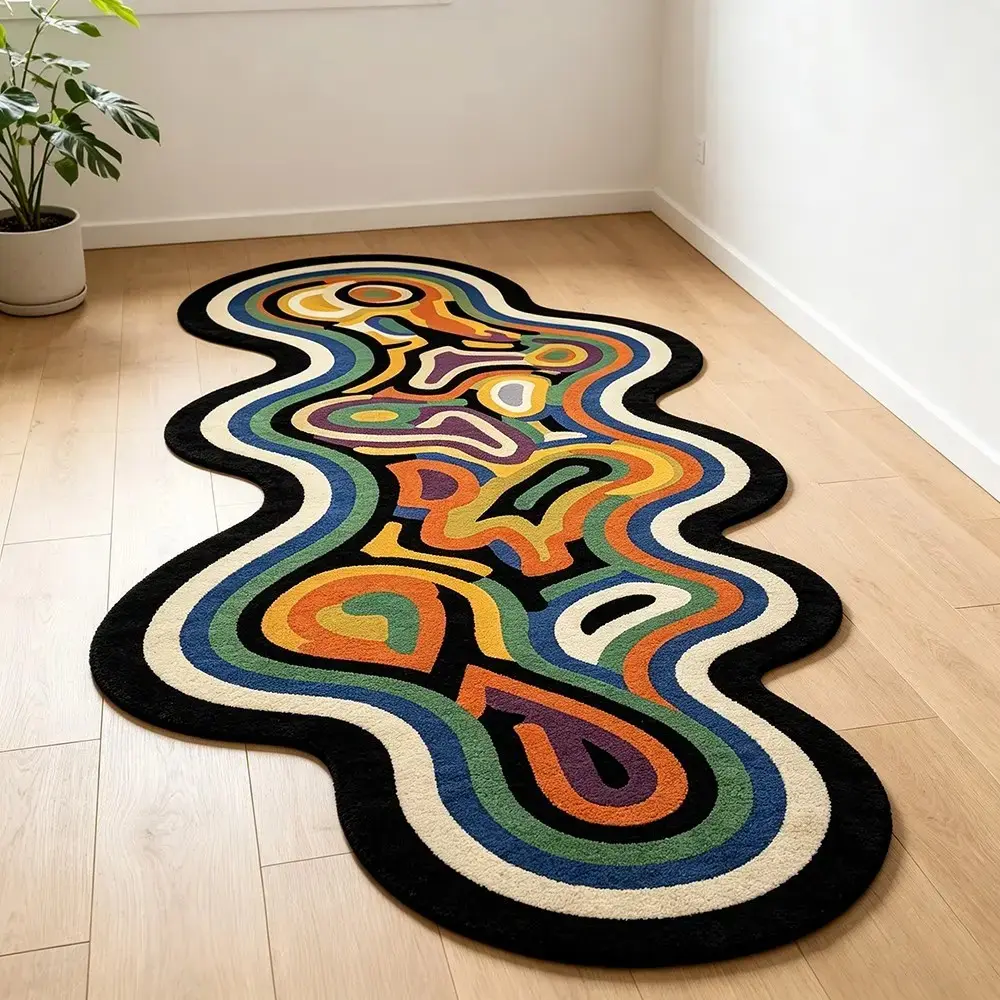 Colorful Geometric Pattern Rug, Soft Universal Mat, Non-Slip Backing, Ideal for Bedroom and Entryway, Plush Home Decor