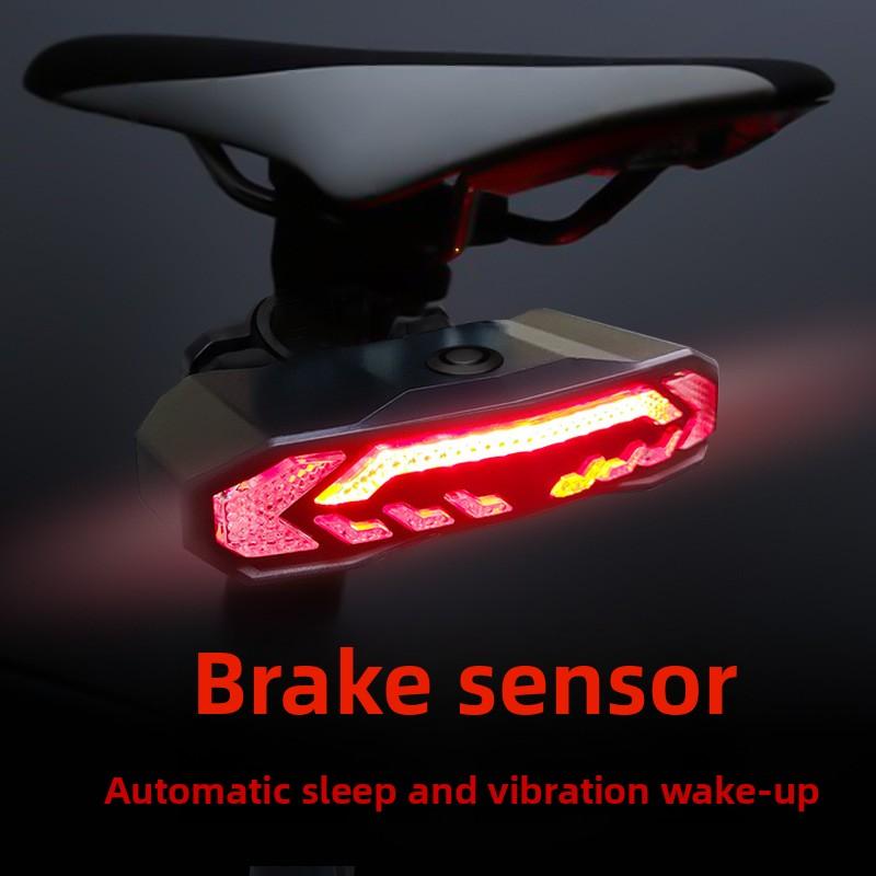 Bicycle Smart Brake Tail Light USB Rechargeable Alarm Outdoor Night Riding Mountain Bike Turn Signal LED Tail Light Waterproof