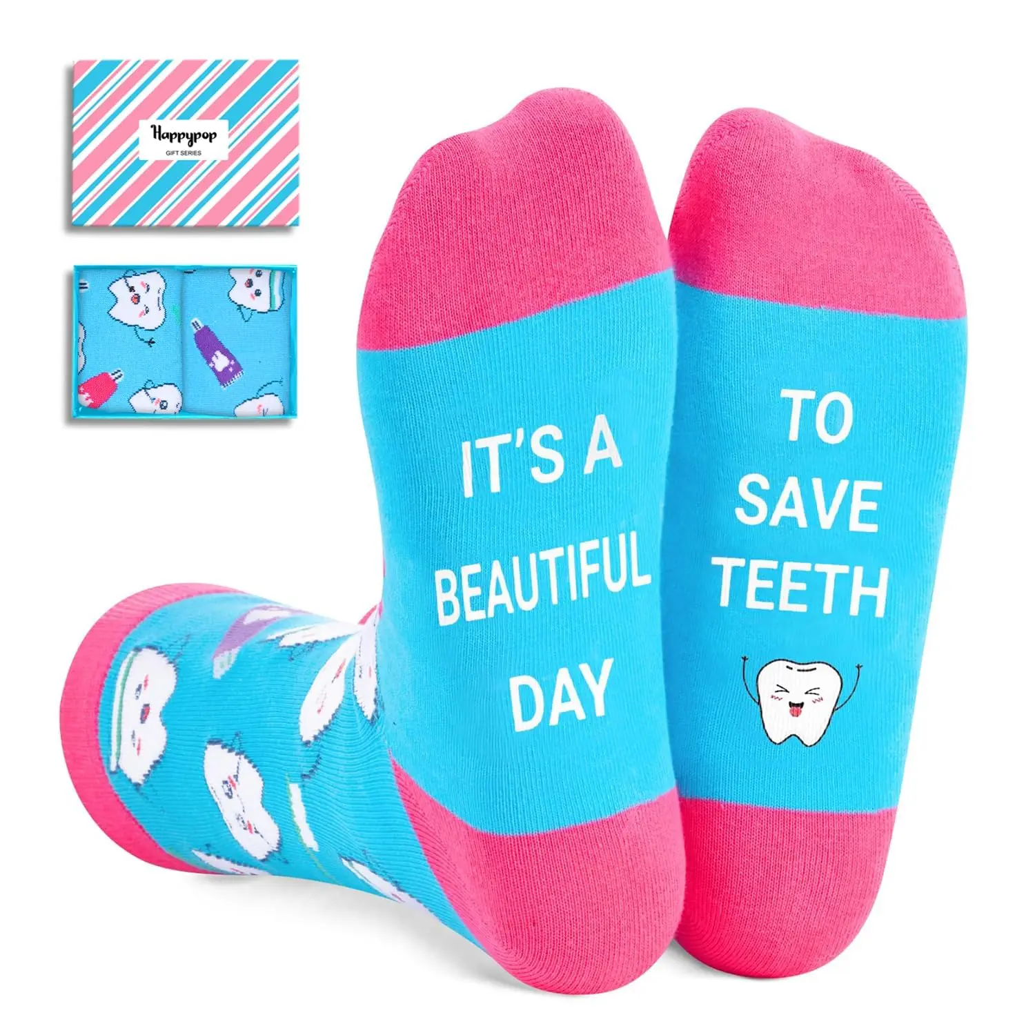 HAPPYPOP Women's Funny Dental Socks Teeth Socks Dentist Socks, Novelty Dental Student Gifts Teeth Gifts Dental Assistant Gifts Dentist Gifts Dental School Graduation Gifts