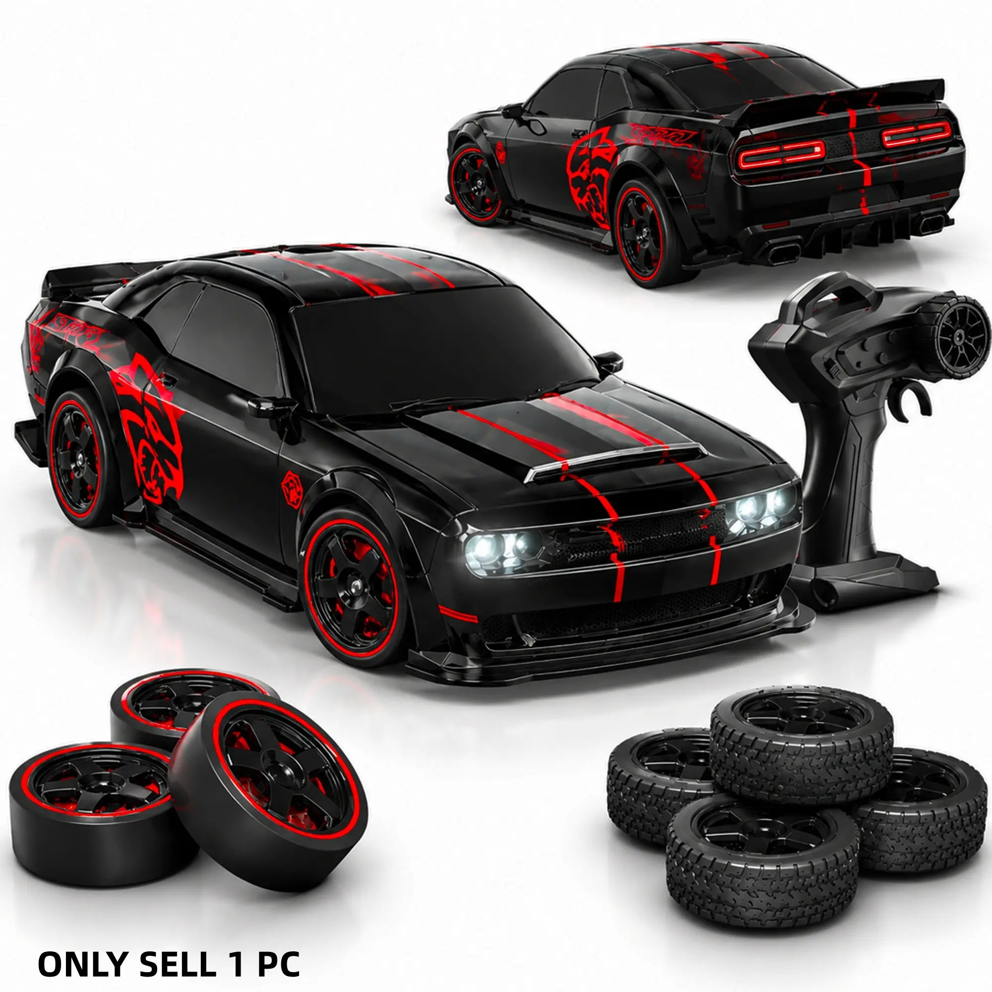 【Black Friday】1:24 Scale Remote Control Drift Car, 2.4GHz Four-Wheel Drive Racing Toy, Includes Lights, Tires, Obstacles, Perfect Gift for Kids, Rechargeable Rc Car