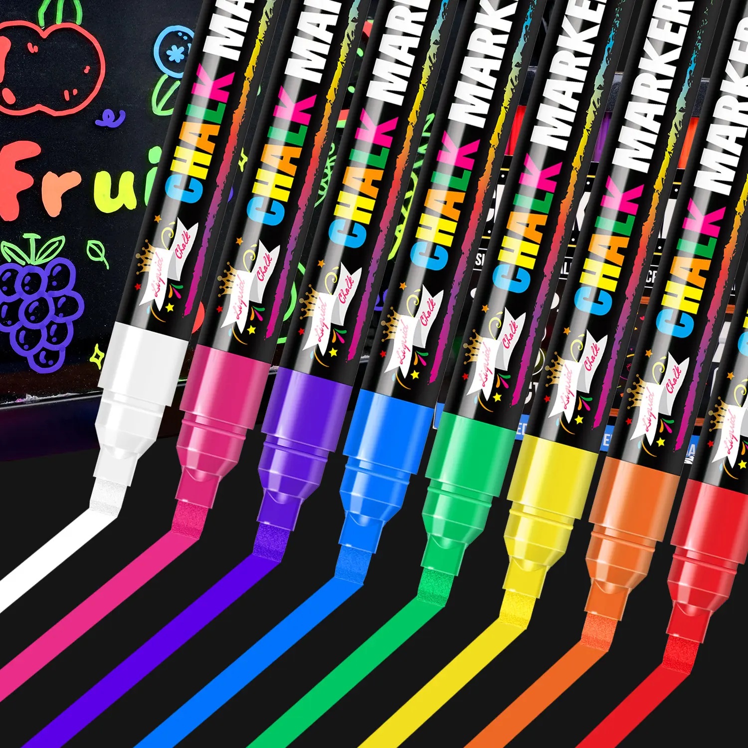 Erasable Liquid Chalk Marker Pen, 8 Colors Fluorescent Board Marker, Dust-Free Night Glow Electronic Billboard Pen, Ideal for Blackboard, Menu Board, Windows, Glass
