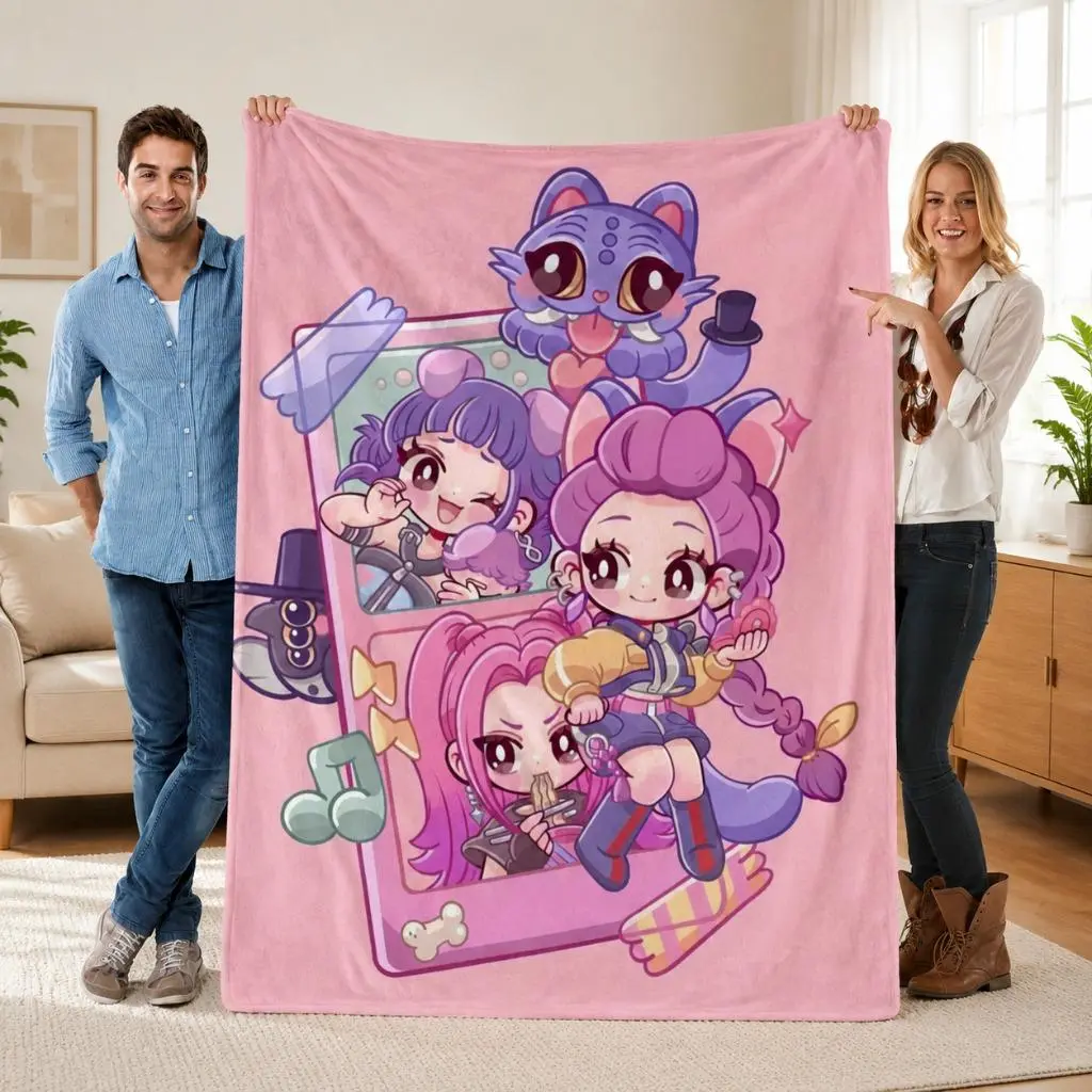 K-Pop Devil Hunter Anime Plush Blanket,Colorful Anime Art Print with Star and Sword Elements Soft Cozy Lightweight Throw for Bedroom Sofa Office Nap Birthday Gift Travel and Home Decor