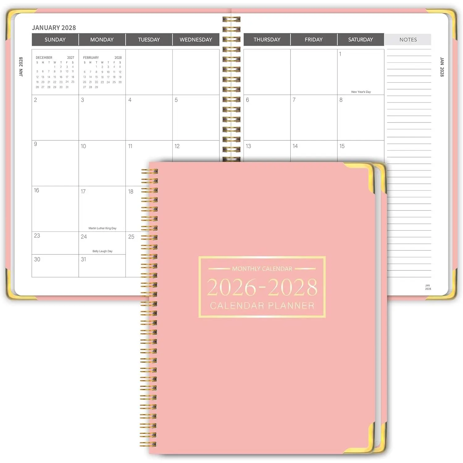 Monthly Planner 2026-2028, 36-Month Calendar, 8.5" x 11", Spiral Bound | Metal Corner Protectors, Monthly Tabs, Large Writing Blocks, Yearly Overviews, Holiday Reference, School,  & Office Use