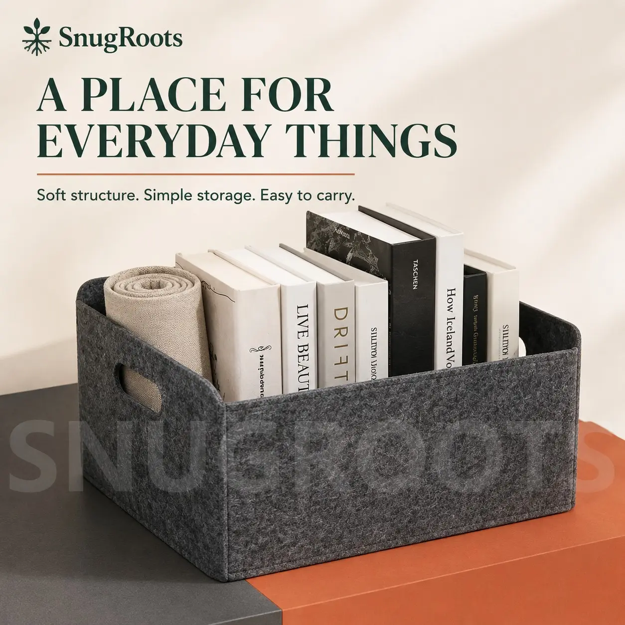 1 Pc Foldable Felt Storage Basket – Collapsible Felt Storage Bin with Handles, Book Organizer Basket, Toy Storage Box, Closet Shelf Bin, Desktop Organizer and Household Storage Container.
