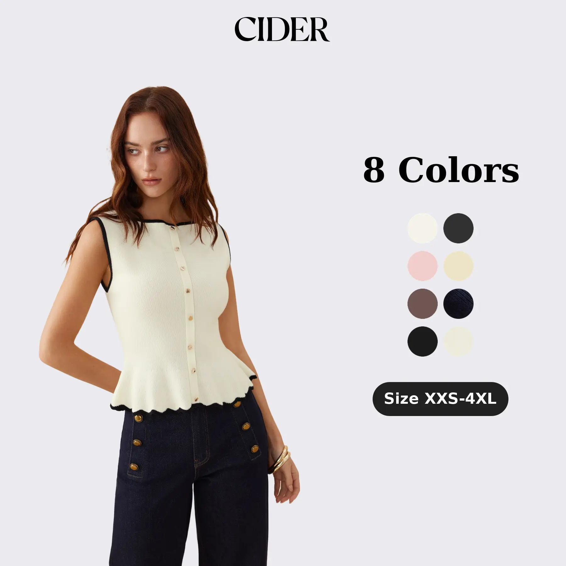 Cider Knit Boat Neck Colorblock Ruffled Hem Metal Button Vest