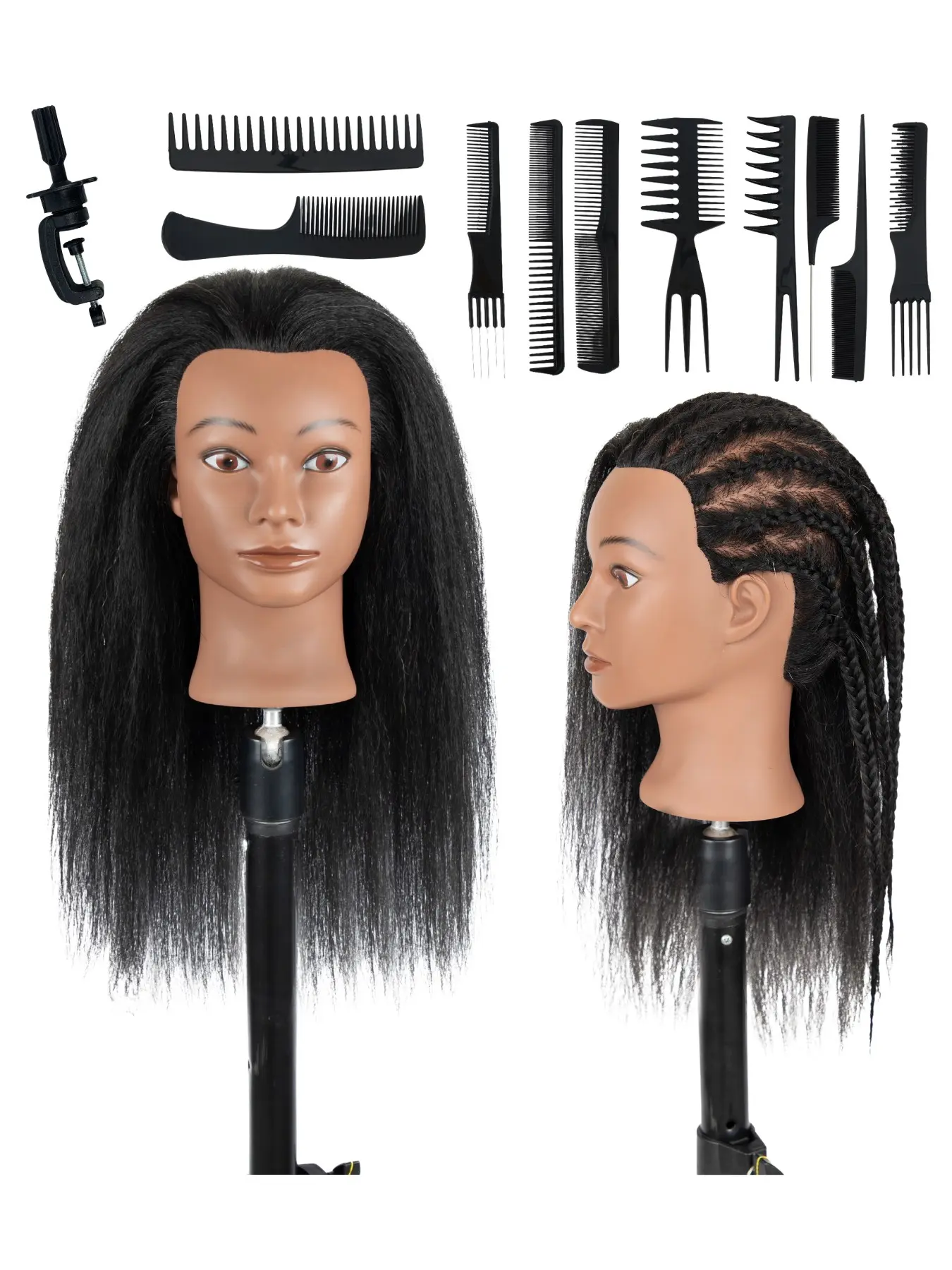 Real Human Hair Mannequin Head, Professional Hairdresser Practice Doll Head For Braiding Styling Curling Cutting Training, Cosmetology Manikin Head Complete Set With Stable Holder Stand & Full Hair Styling Tool Kit For Salon Student & Beginner Training