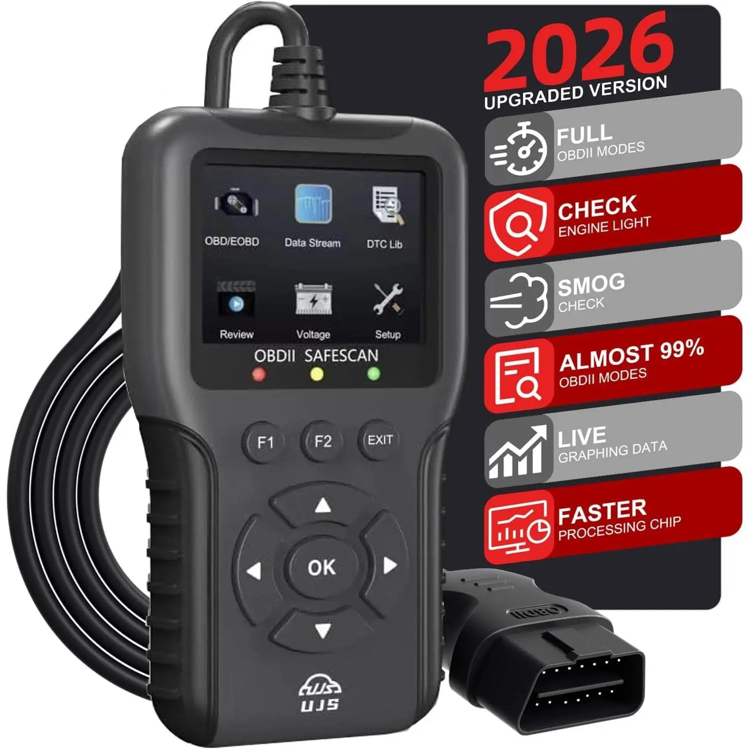 2026 Enhanced Universal OBD2 Scanner, Check Engine Code Reader - 65000+ Fault Codes, Live Data, I/M Readiness, Battery Voltage Check, Read & Clear Error Codes for All OBDII Protocol Car 1996+