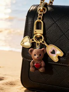 1pc Letter Teddy Bear Keychain, Gold Bubble Letter A-Z Keyring, Cute Teddy Bear Bag Charm Pendant, Suitable For Handbag, Wallet, Backpack, Travel Bag, Decorative Keychain, Applicable For Gym, Classroom, Matching Games