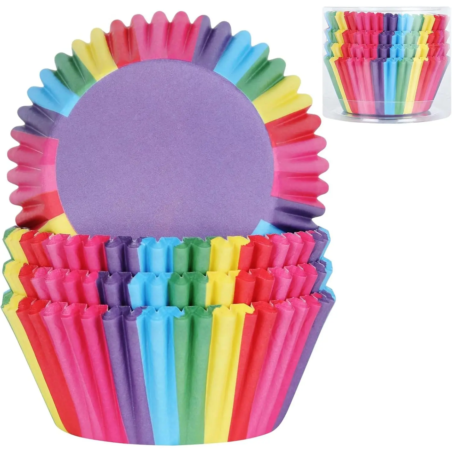 100 count Rainbow Cupcake Liners,Greaseproof Paper Muffin Cups for Party | Disposable Colorful Cupcake,Wrappers Baking Cups Paper Muffin Cups for Birthday Wedding Party or  Shower