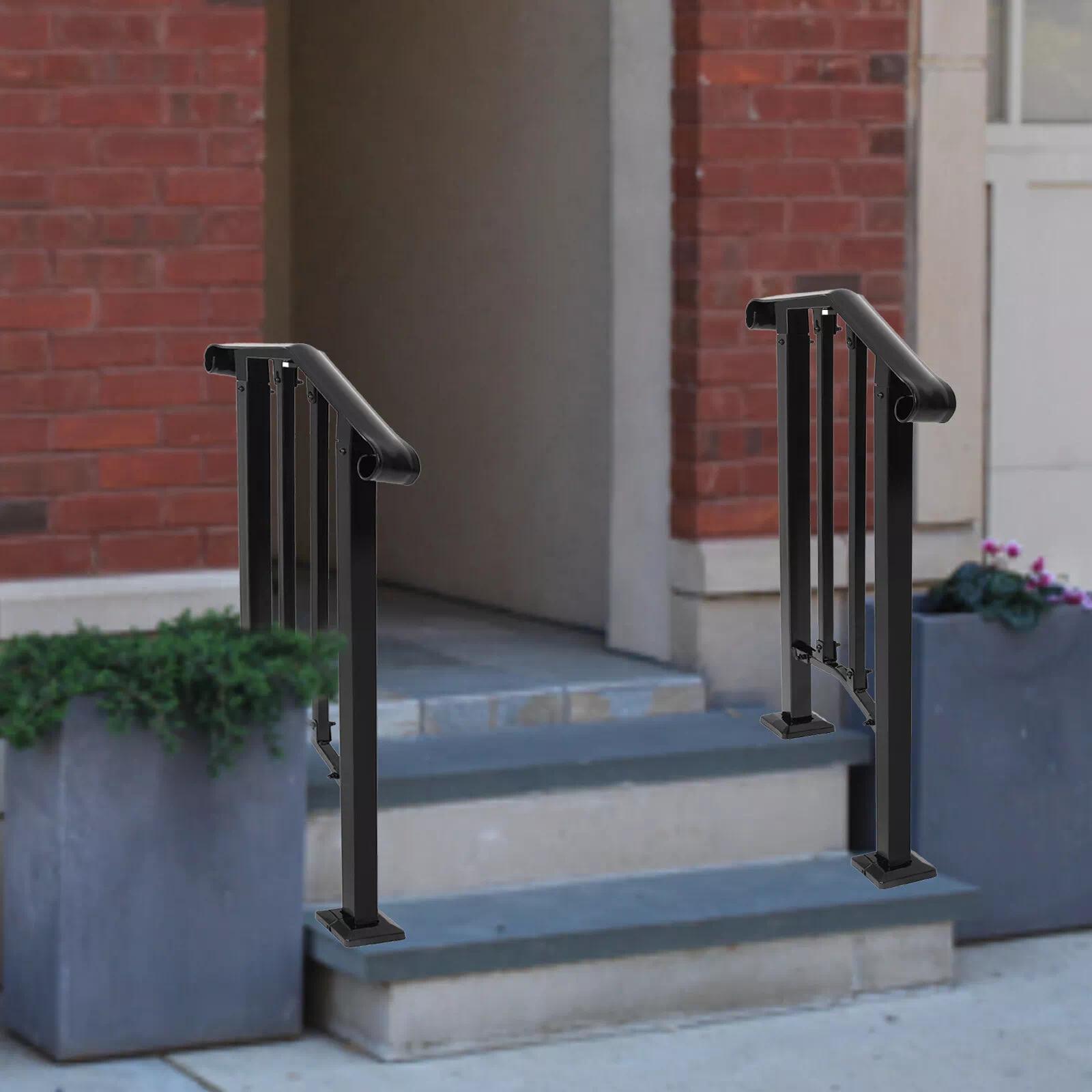 Fit For 1-2 Steps Outdoor Porch Steps Stair Railing Steel Handrail Black New Aluminum Extension Ladders Aluminum Collapsible Ladder