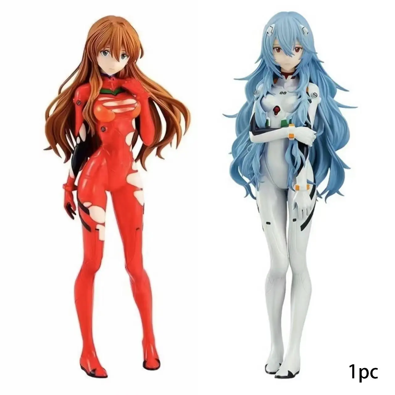 Eva Neon Genesis Evangelion Long Hair Asuka & Rei Handmade PVC Figure Statue, 18.5cm Anime Collectible Model, Desktop Decoration Gift