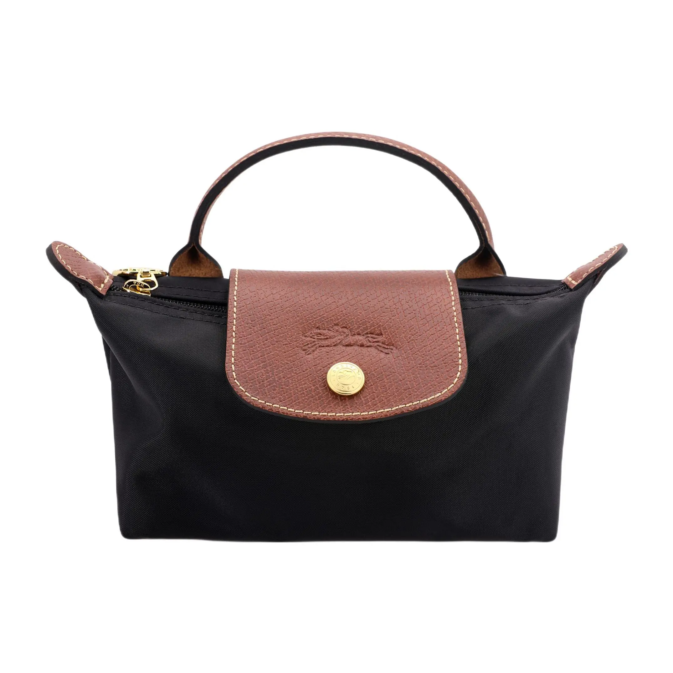 Longchamp Le Pliage 17 Mini Handbag for Women, Minimalist Foldable Clutch in Black with Recycled Canvas and Leather Trim