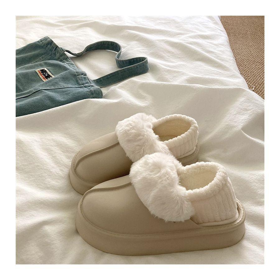 Gacimy Warm Fur Women Slippers 2024 New Antiskid Waterproof Outdoor Cotton Shoes Winter Plush House Slides Fur Fluffy Slippers