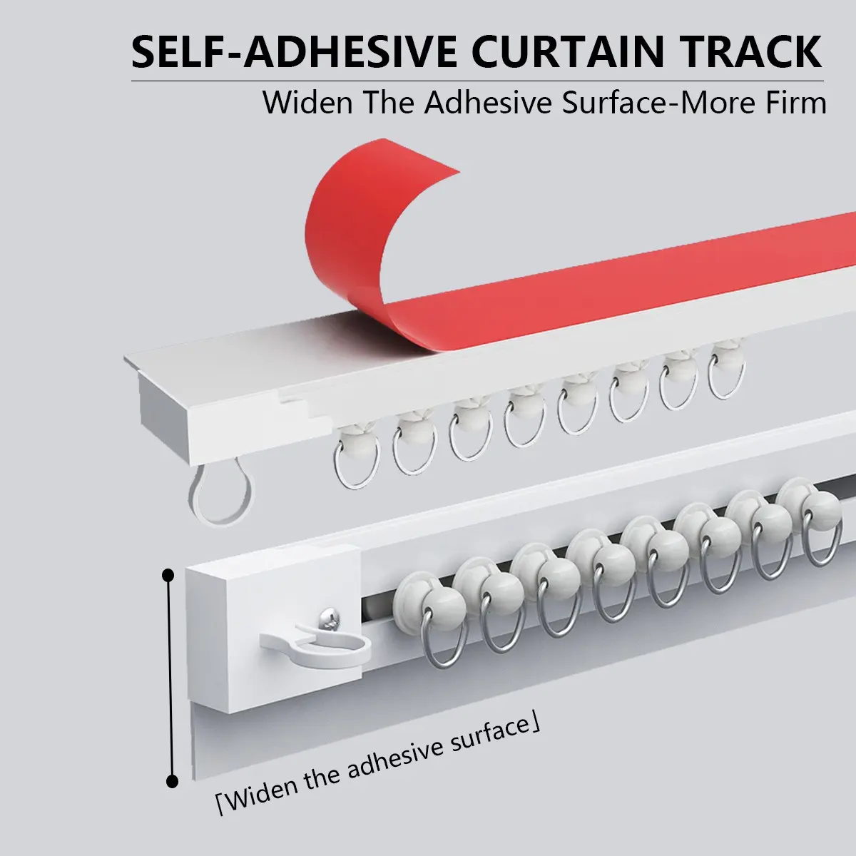 Upgrade Wide Self-Adhesive Curtain Rail Track, No Drilling Curtain Rod, Ceiling Mount, Adhesive Curtain Pole for Windows, Cabinets, Bathrooms