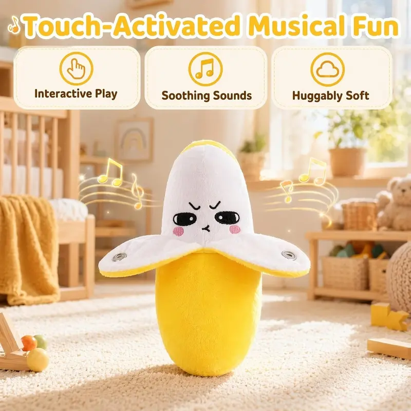 Soft Plush Musical Sensory Toy, Interactive Plush Toy with Sounds, Skin Touch Activated Sound Doll, Dual Mode Educational Toy, Fruit Style Gift for Baby Kids Boys Girls All Ages