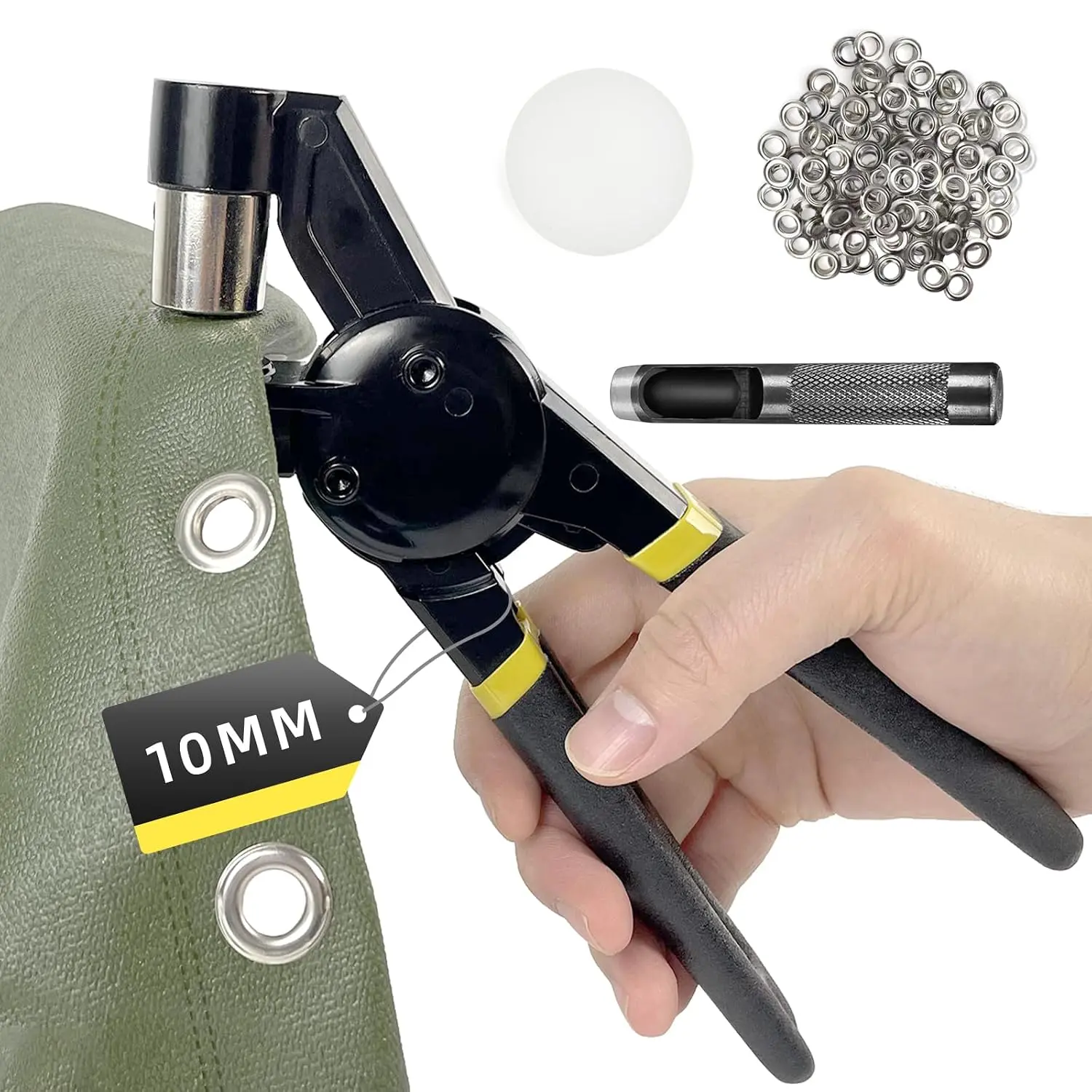 Grommet Tool Kit, 3/8 inch Handheld Eyelet Kit Manual Grommet Press Machine with 500 count 10 mm Grommets | Grommet kit for or Tarps, Fabric, Leather, Banners,Eyelet and Grommet for DIY Tarp Ring Repair and Installation