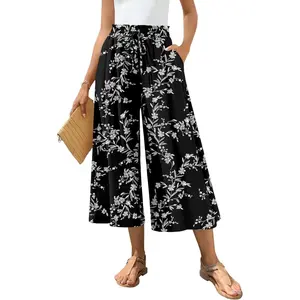 Womens Capri Palazzo Pants Dressy Casual Wide Leg Pant Gaucho Capris with PocketsGift.