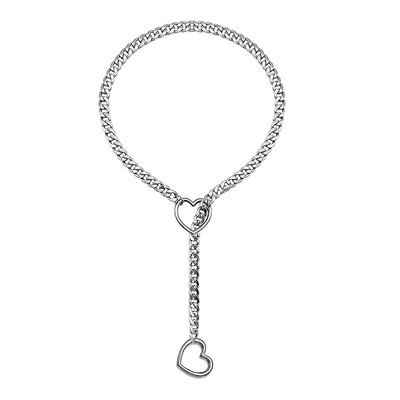 Silver Slip Chain Star O-Ring Lock Open Heart Charm Lariat Necklace for Women Punk Rock Cuban Link Chain Pendant Y Necklace