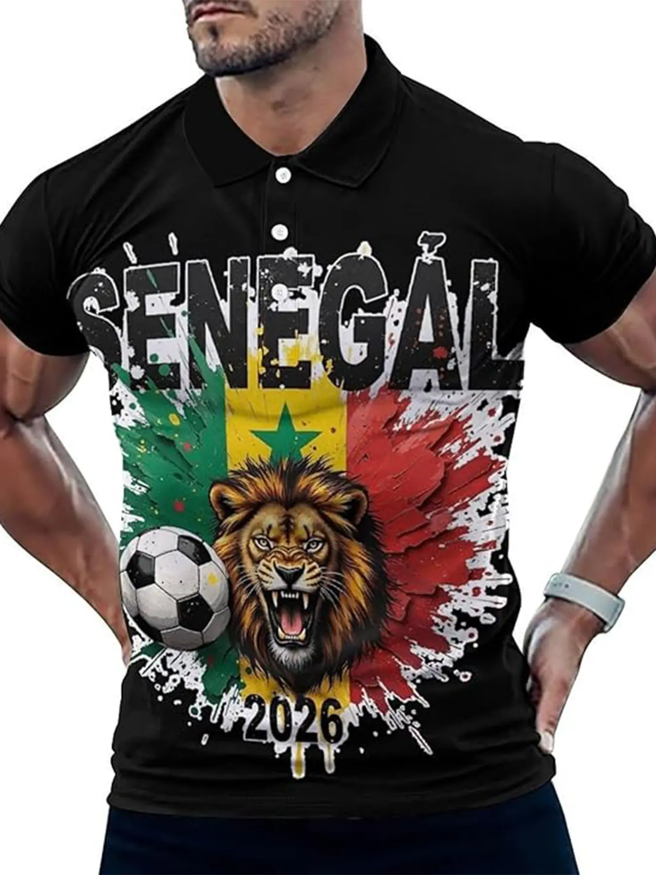 Unisex Polo Shirt, Senegal Football Design, Breathable Stretch Fabric, Outdoor Sports Wear, Casual Daily Use, Short Sleeve Fitted, Casual Polo Shirts