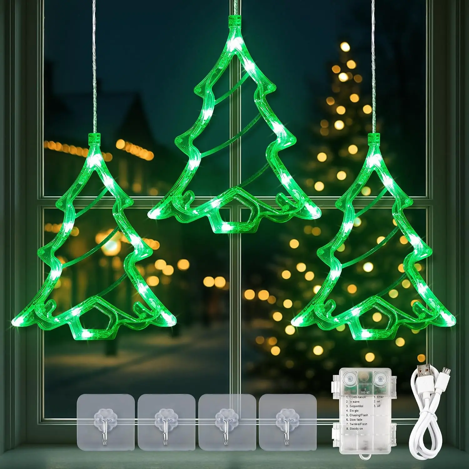 Christmas Tree Window Lights, 5FT 30 LED /USB  with Timer,  with 8 Modes Memory for  Bedroom Birthday Party Indoor Outdoor Decor, Green