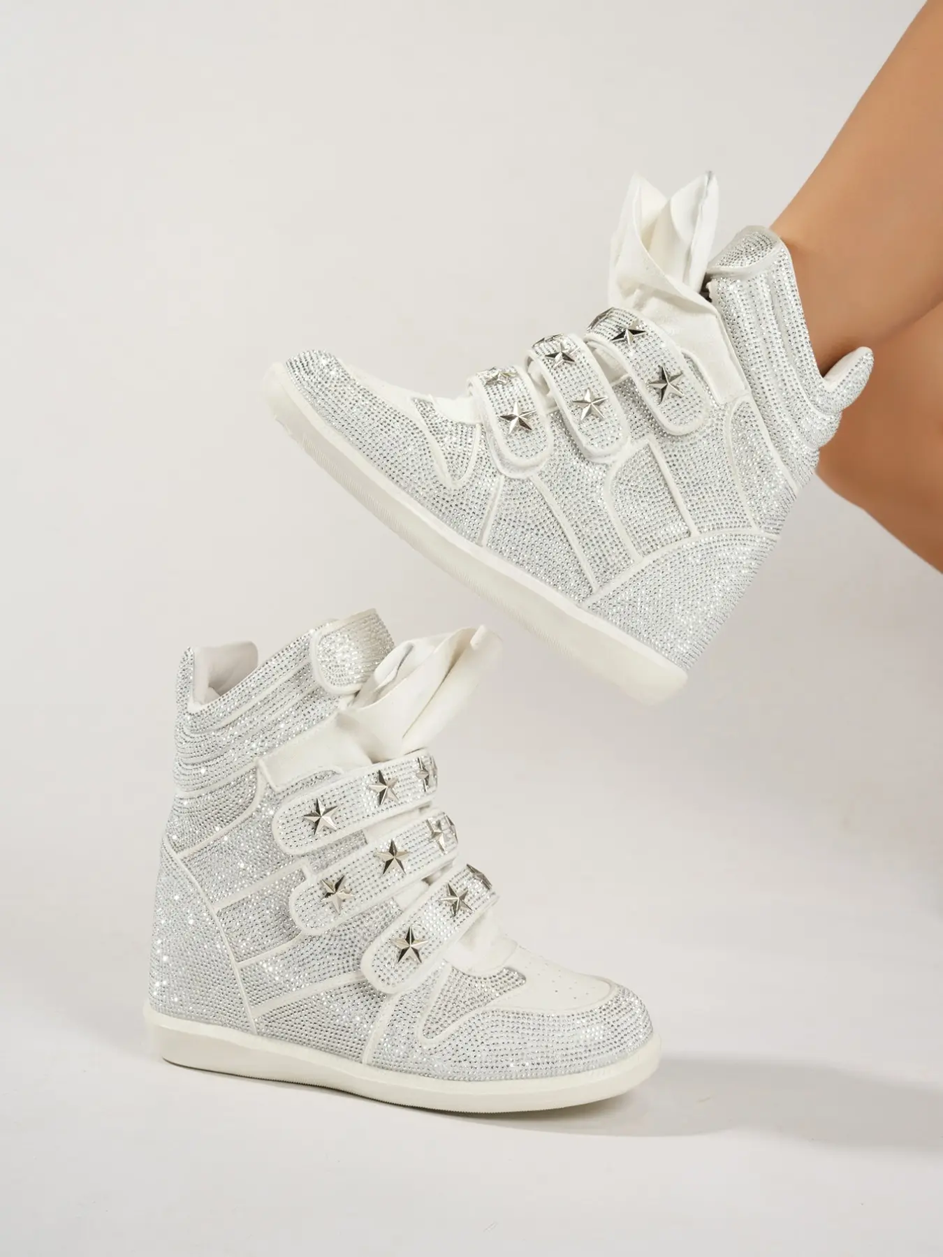 New High-Top Casual Boots, Fashion Boot with Full Rhinestones, Inner Heel Lift Design, Trendy and Comfortable Footwear for Everyday Wear