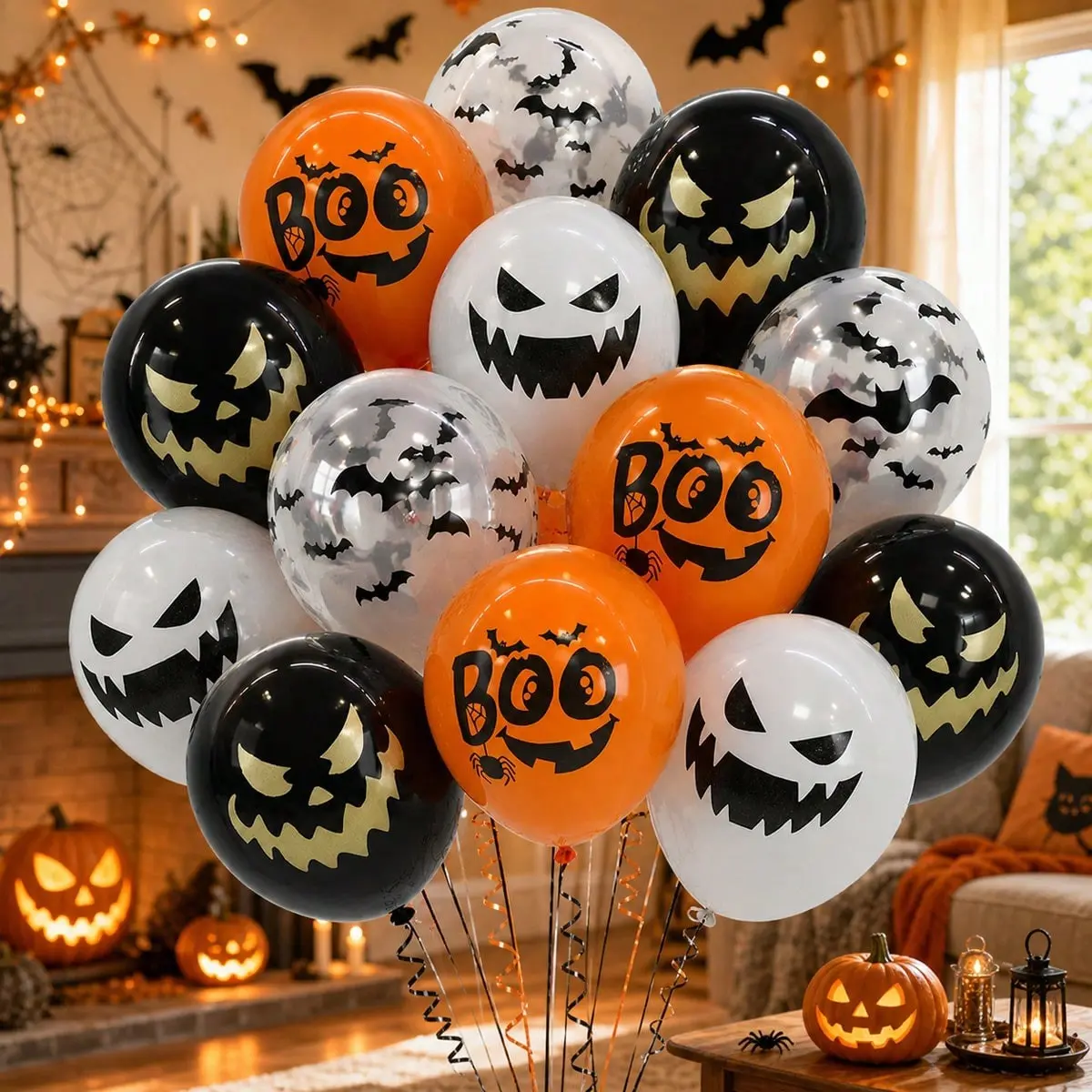 20pcs Halloween Latex Balloons Set, Transparent Bat, Evil Smile Design, Perfect for Halloween Party, Ghost House, Home Decor