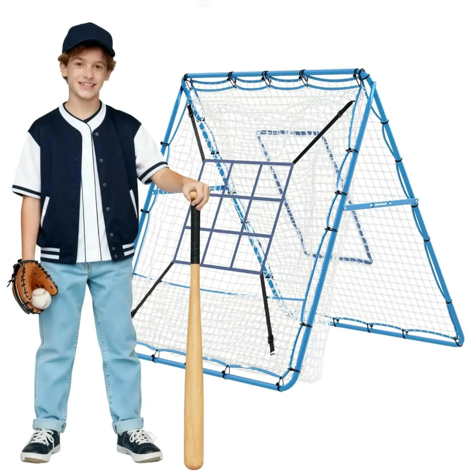 2-in-1 Dual-Sided Pitchback Training Equipment, 5x4FT Baseball Rebounder & 9-Pocket Pitching Net with 5-Gear Angle Adjustment, Heavy Duty Iron Frame for Softball Training Aid, Coaching, Baseball Equipment, Baseballequipment, 2-In-1 Dual-Sided Design