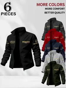 New 6-Piece Men's Jacket Set, Mexican 1821 Stand Collar Full Zip Jacket, Fall & Winter Casual Comfortable Fashion High-Quality Sports Coat