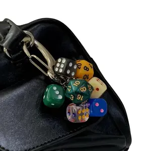 Vibrant Mixed Multi-Style Comics Dice Cluster Keychain, Cute Casual Everyday Bag Charm with D6-D20 Dice & Lobster Clasp for Backpacks, Handbags